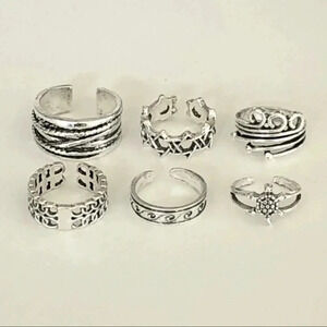 6 Pack Piece Silver Tone Adjustable Toe Rings D NWT